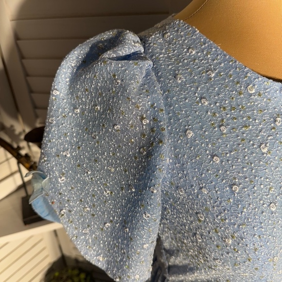 Vintage Beaded Floral Appliqués Peasant Dress Blue XL - Picture 5 of 14